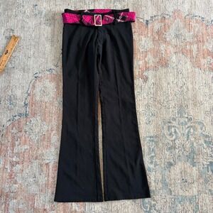 I Heart U Y2K Low Rise Flare Pants Black Pink Plaid Belt Womens Size Small 5